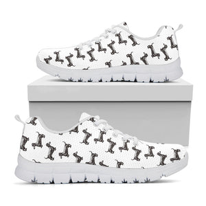 Black And White Dachshund Pattern Print White Running Shoes