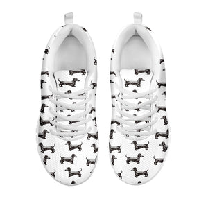 Black And White Dachshund Pattern Print White Running Shoes