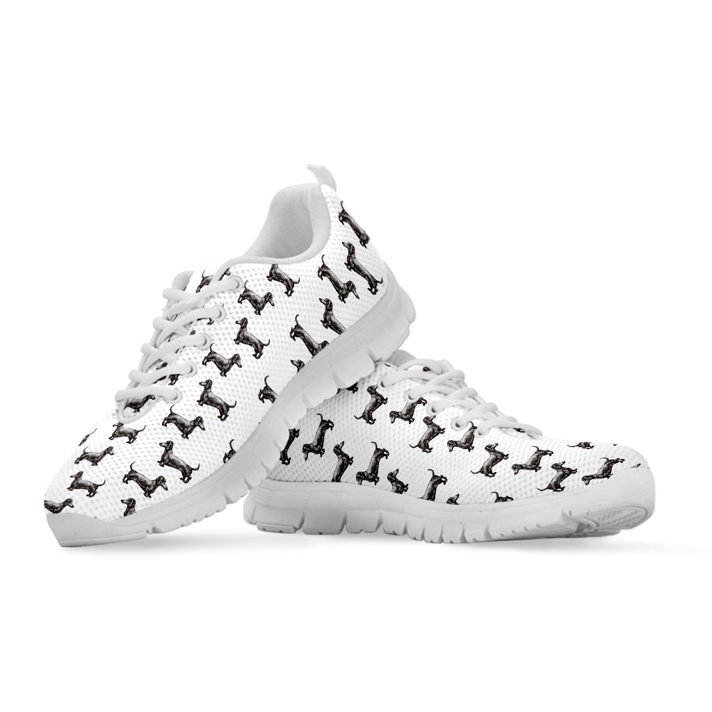 Black And White Dachshund Pattern Print White Running Shoes
