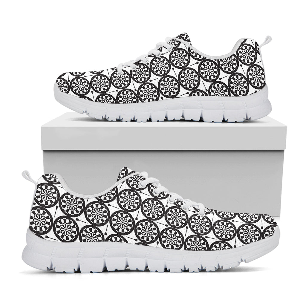 Black And White Dartboard Pattern Print White Running Shoes