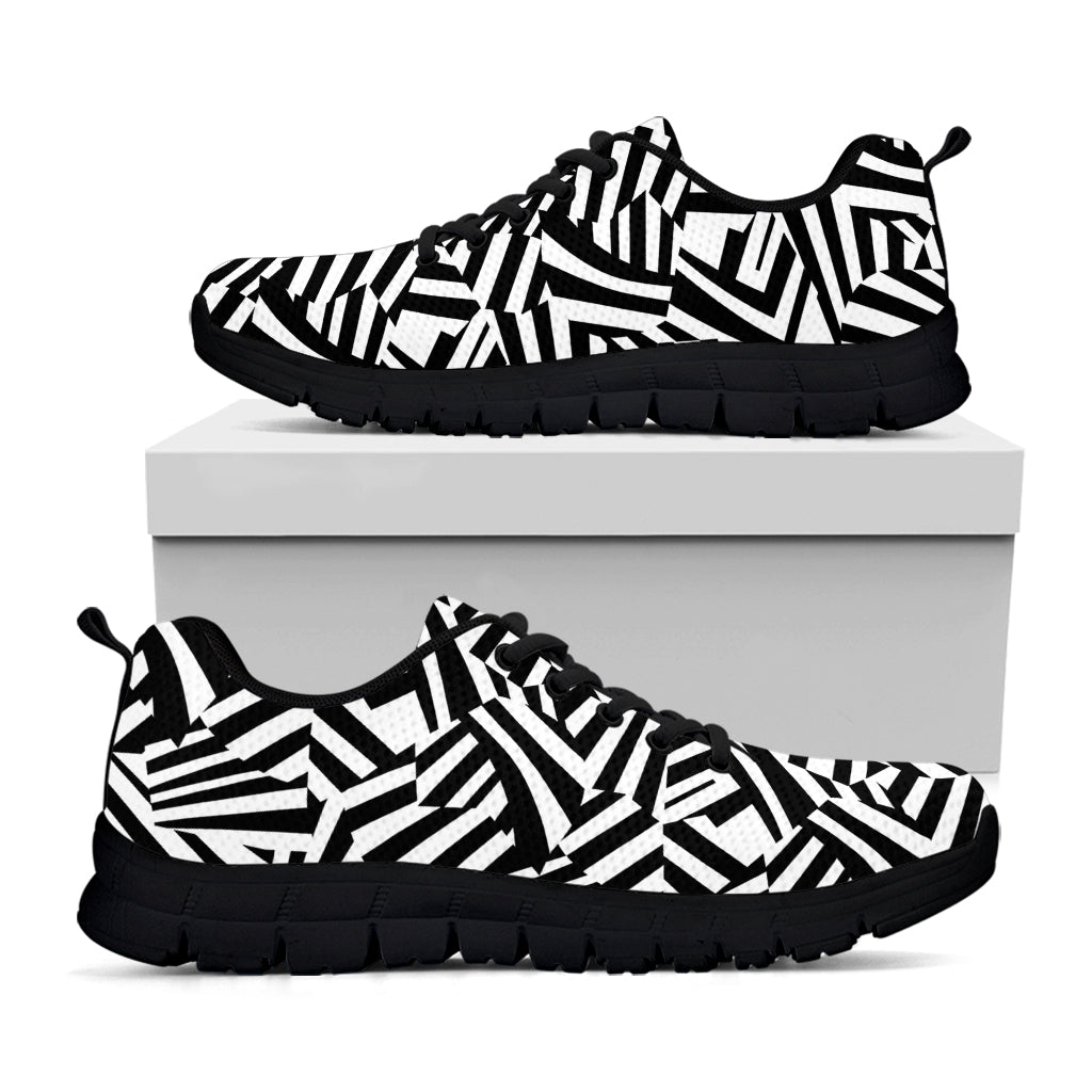 Black And White Dazzle Pattern Print Black Running Shoes