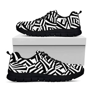 Black And White Dazzle Pattern Print Black Running Shoes