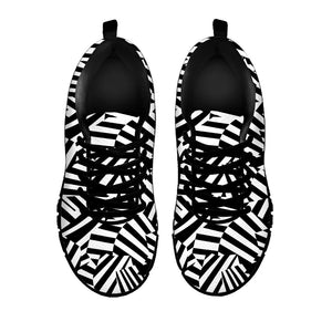 Black And White Dazzle Pattern Print Black Running Shoes