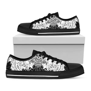 Black And White Demon Wicca Print Black Low Top Sneakers