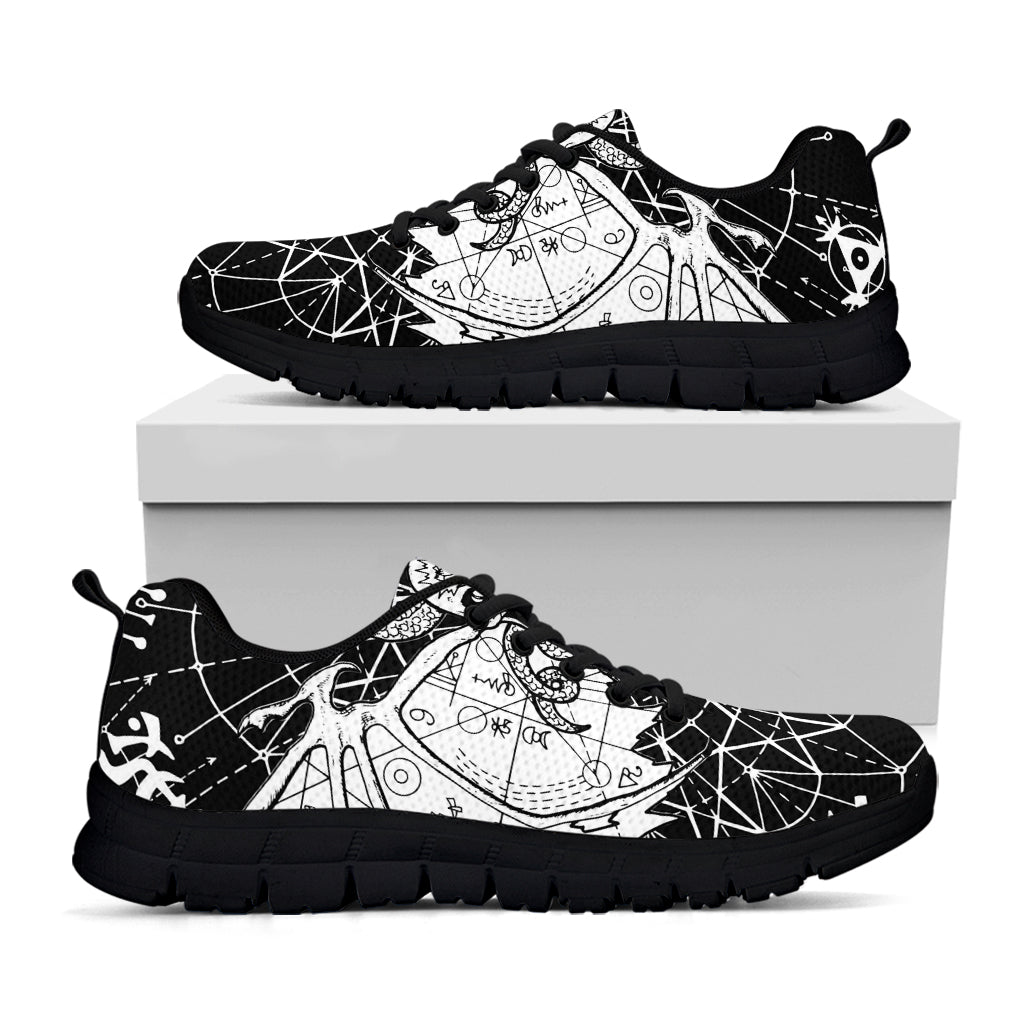 Black And White Demon Wicca Print Black Running Shoes