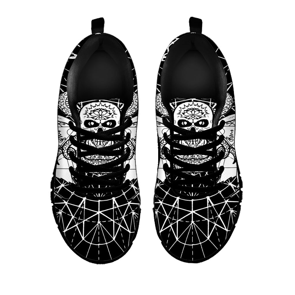 Black And White Demon Wicca Print Black Running Shoes
