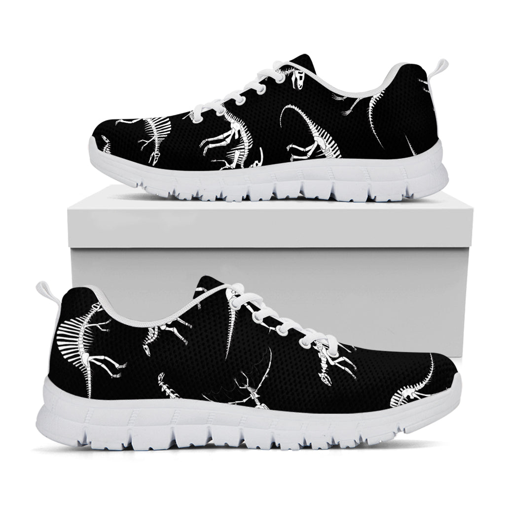 Black And White Dinosaur Fossil Print White Running Shoes