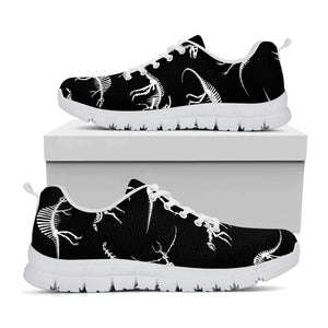 Black And White Dinosaur Fossil Print White Running Shoes