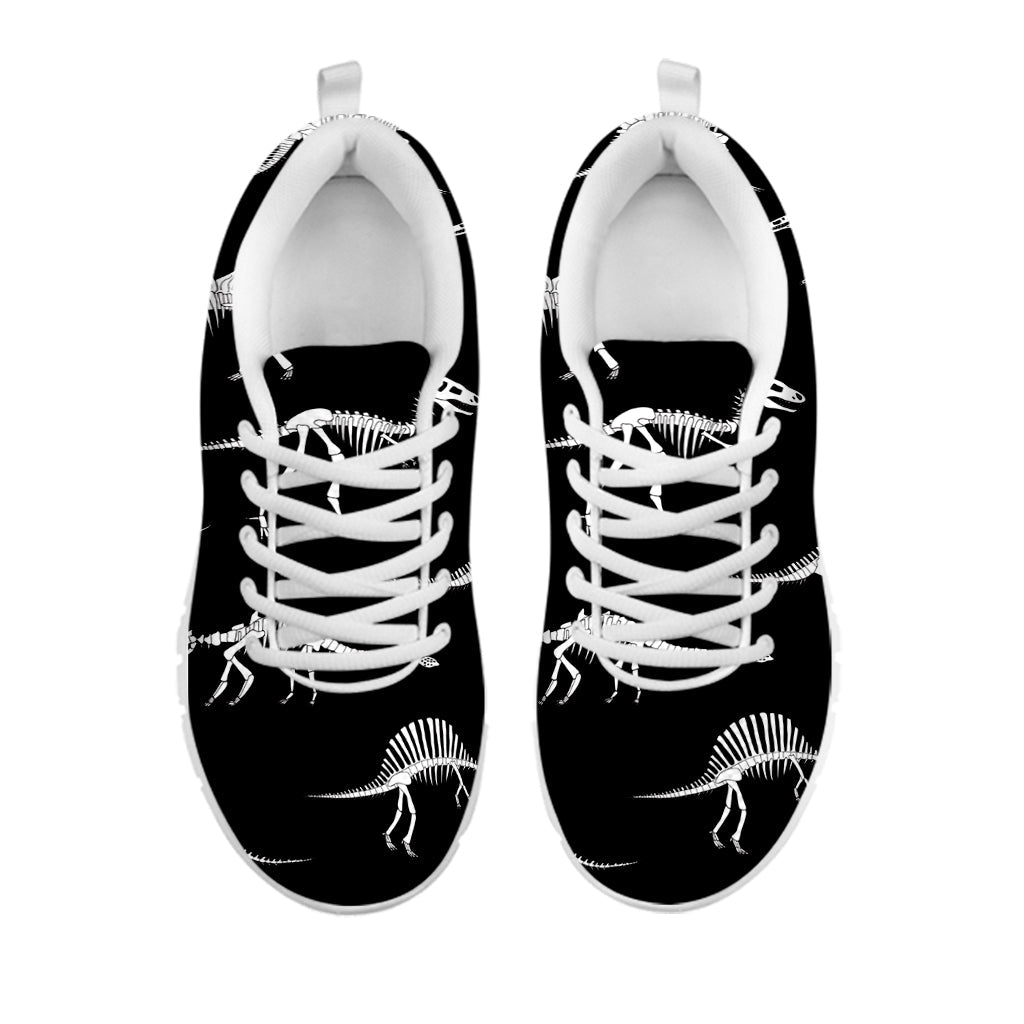 Black And White Dinosaur Fossil Print White Running Shoes