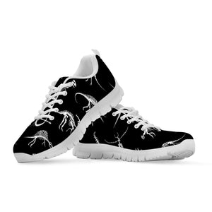 Black And White Dinosaur Fossil Print White Running Shoes