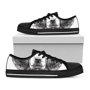 Black And White Drawing Beagle Print Black Low Top Sneakers