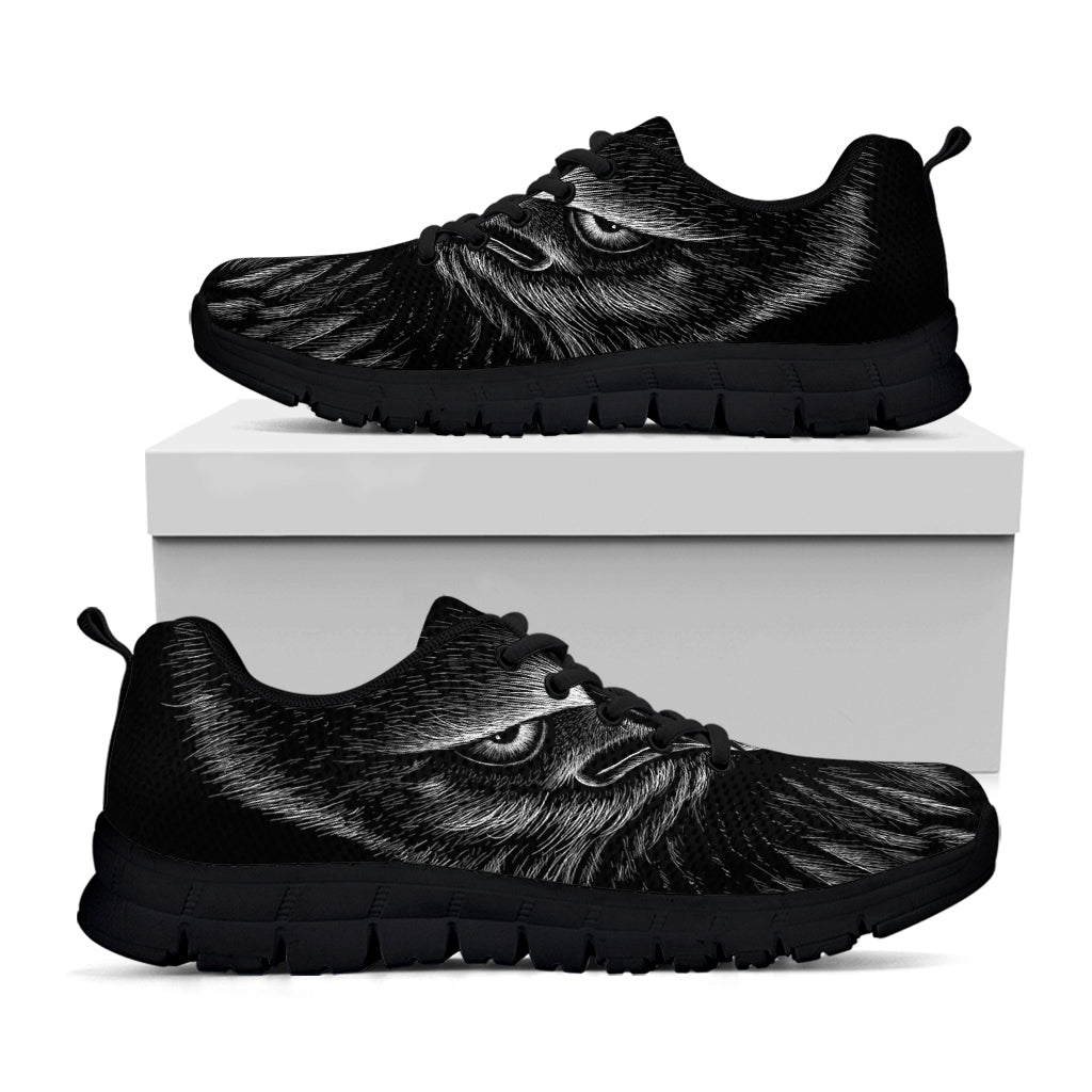 Black And White Eagle Print Black Running Shoes