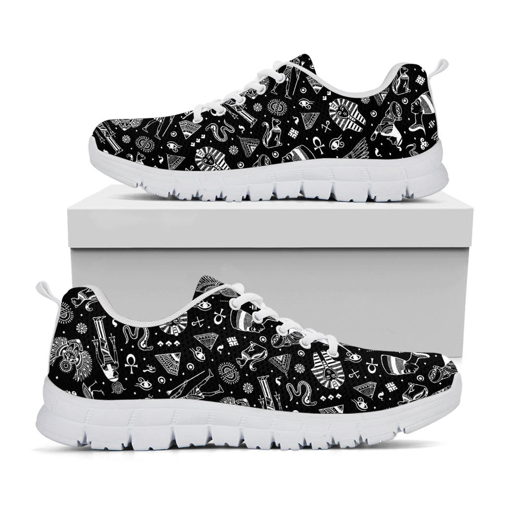 Black And White Egyptian Pattern Print White Running Shoes