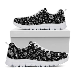 Black And White Egyptian Pattern Print White Running Shoes