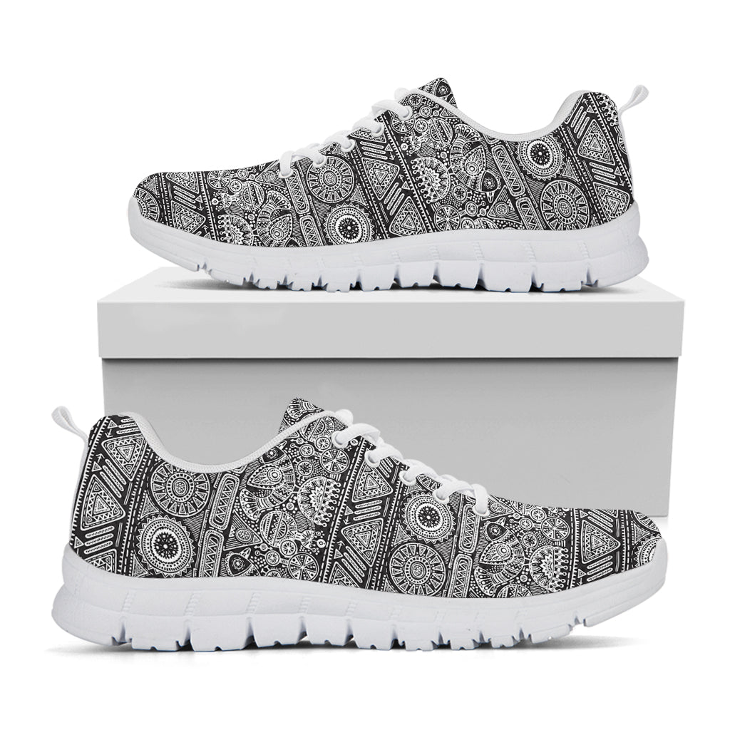 Black And White Ethnic Pattern Print White Running Shoes