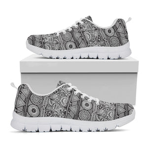 Black And White Ethnic Pattern Print White Running Shoes