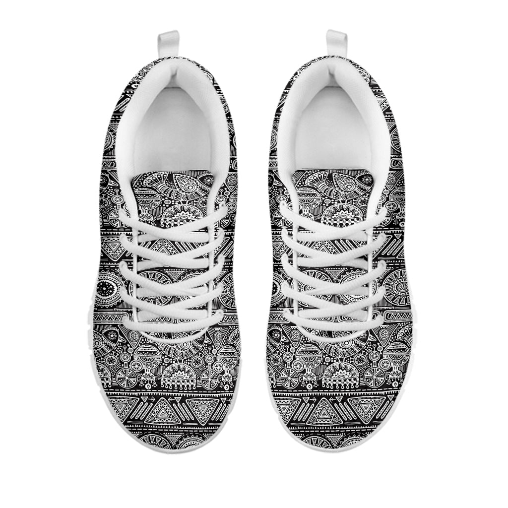 Black And White Ethnic Pattern Print White Running Shoes