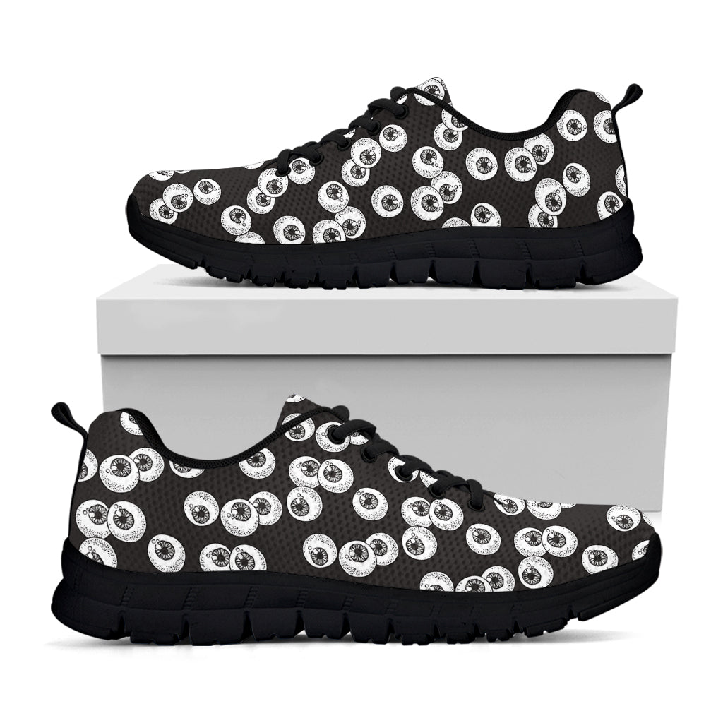 Black And White Eyeball Pattern Print Black Running Shoes