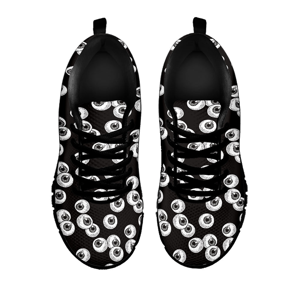 Black And White Eyeball Pattern Print Black Running Shoes