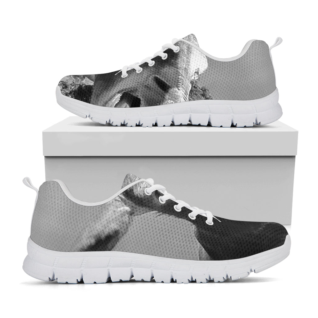 Black And White Funny Donkey Print White Running Shoes