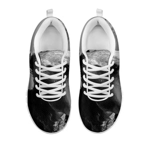 Black And White Funny Donkey Print White Running Shoes