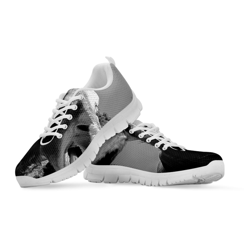 Black And White Funny Donkey Print White Running Shoes