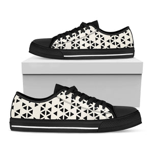 Black And White Geometric Pattern Print Black Low Top Sneakers
