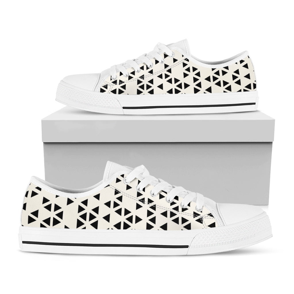 Black And White Geometric Pattern Print White Low Top Sneakers