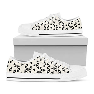 Black And White Geometric Pattern Print White Low Top Sneakers
