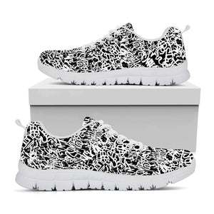 Black And White Graffiti Pattern Print White Running Shoes