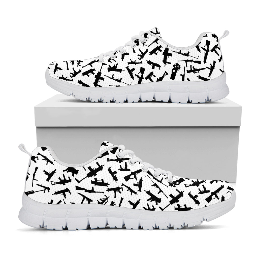 Black And White Guns Pattern Print White Running Shoes