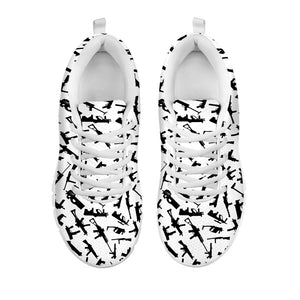 Black And White Guns Pattern Print White Running Shoes