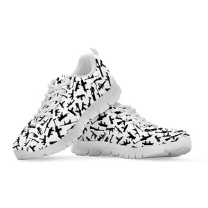 Black And White Guns Pattern Print White Running Shoes
