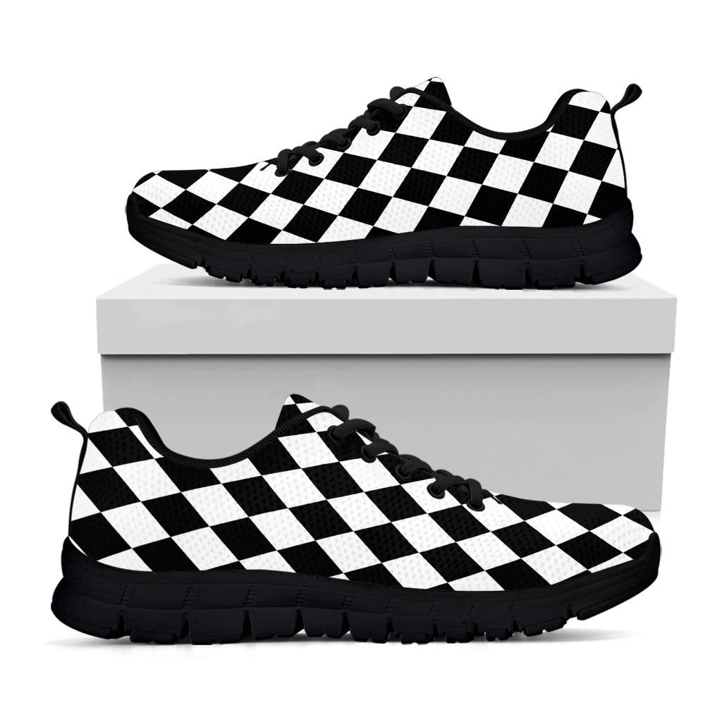 Black And White Harlequin Pattern Print Black Running Shoes