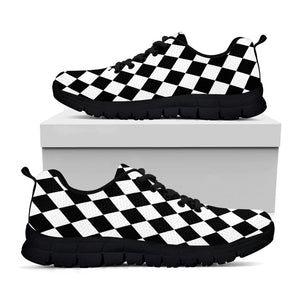 Black And White Harlequin Pattern Print Black Running Shoes