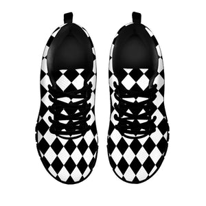 Black And White Harlequin Pattern Print Black Running Shoes