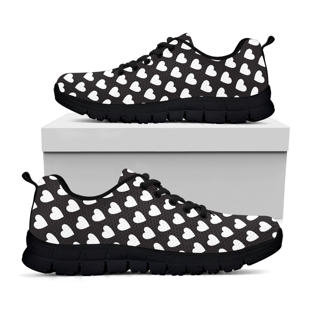 Black And White Heart Pattern Print Black Running Shoes