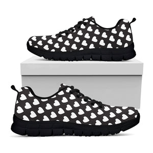 Black And White Heart Pattern Print Black Running Shoes