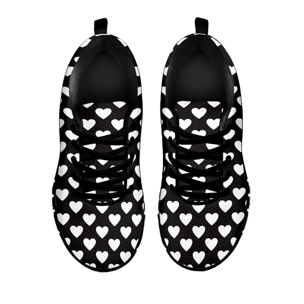 Black And White Heart Pattern Print Black Running Shoes