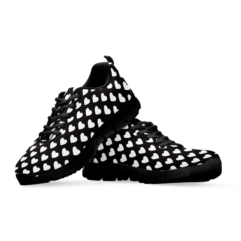 Black And White Heart Pattern Print Black Running Shoes