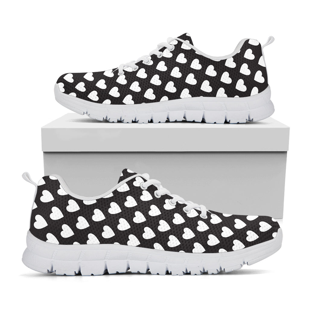 Black And White Heart Pattern Print White Running Shoes