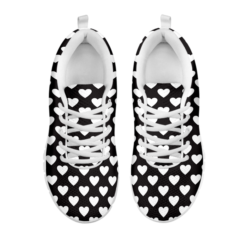 Black And White Heart Pattern Print White Running Shoes