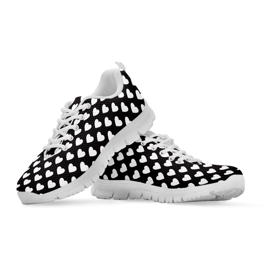 Black And White Heart Pattern Print White Running Shoes