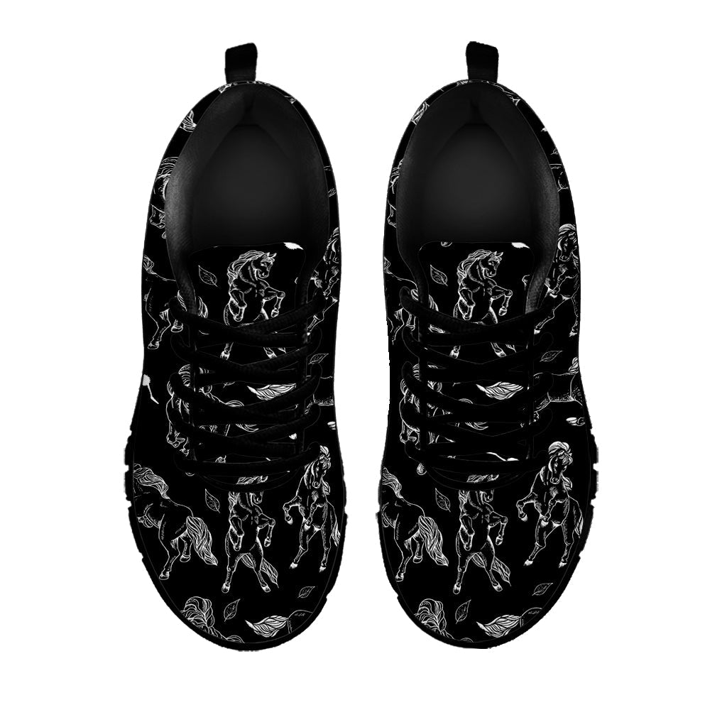 Black And White Horse Pattern Print Black Running Shoes