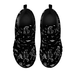 Black And White Horse Pattern Print Black Running Shoes