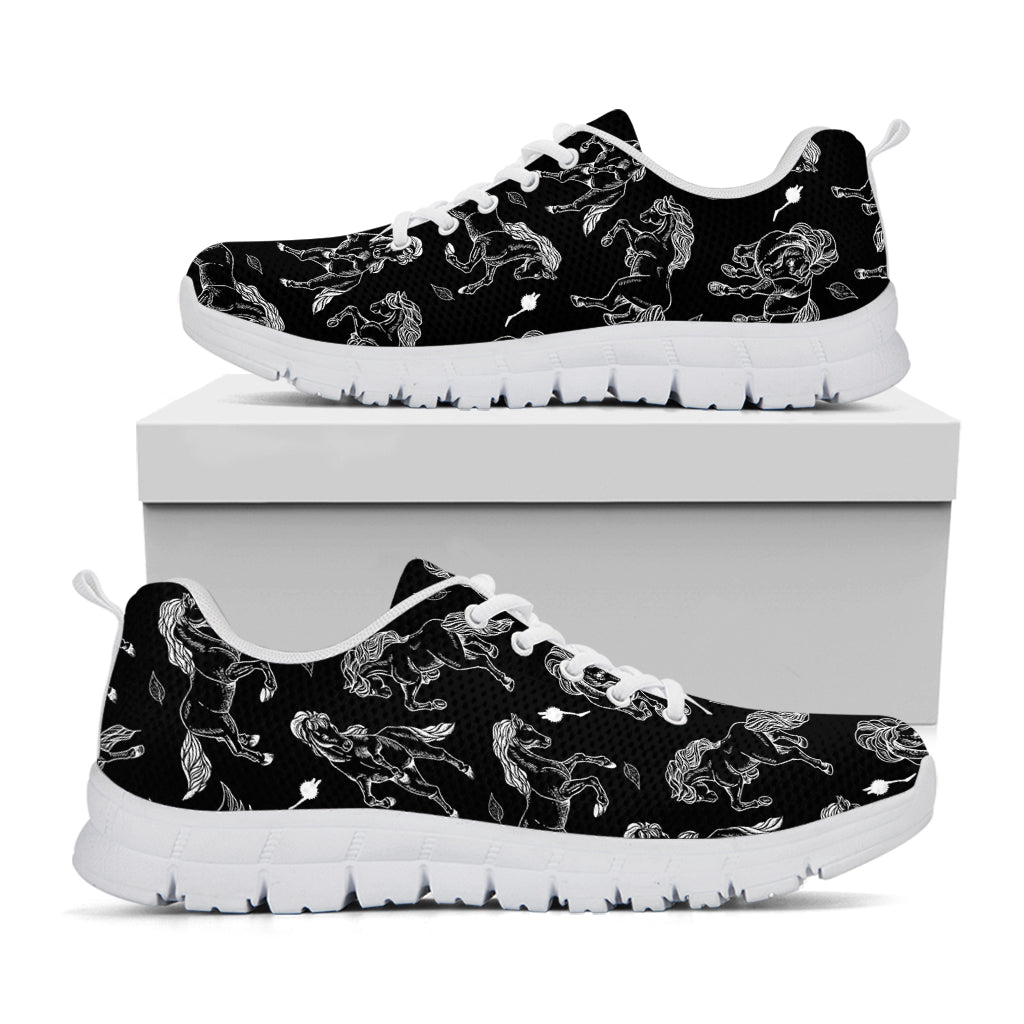 Black And White Horse Pattern Print White Running Shoes