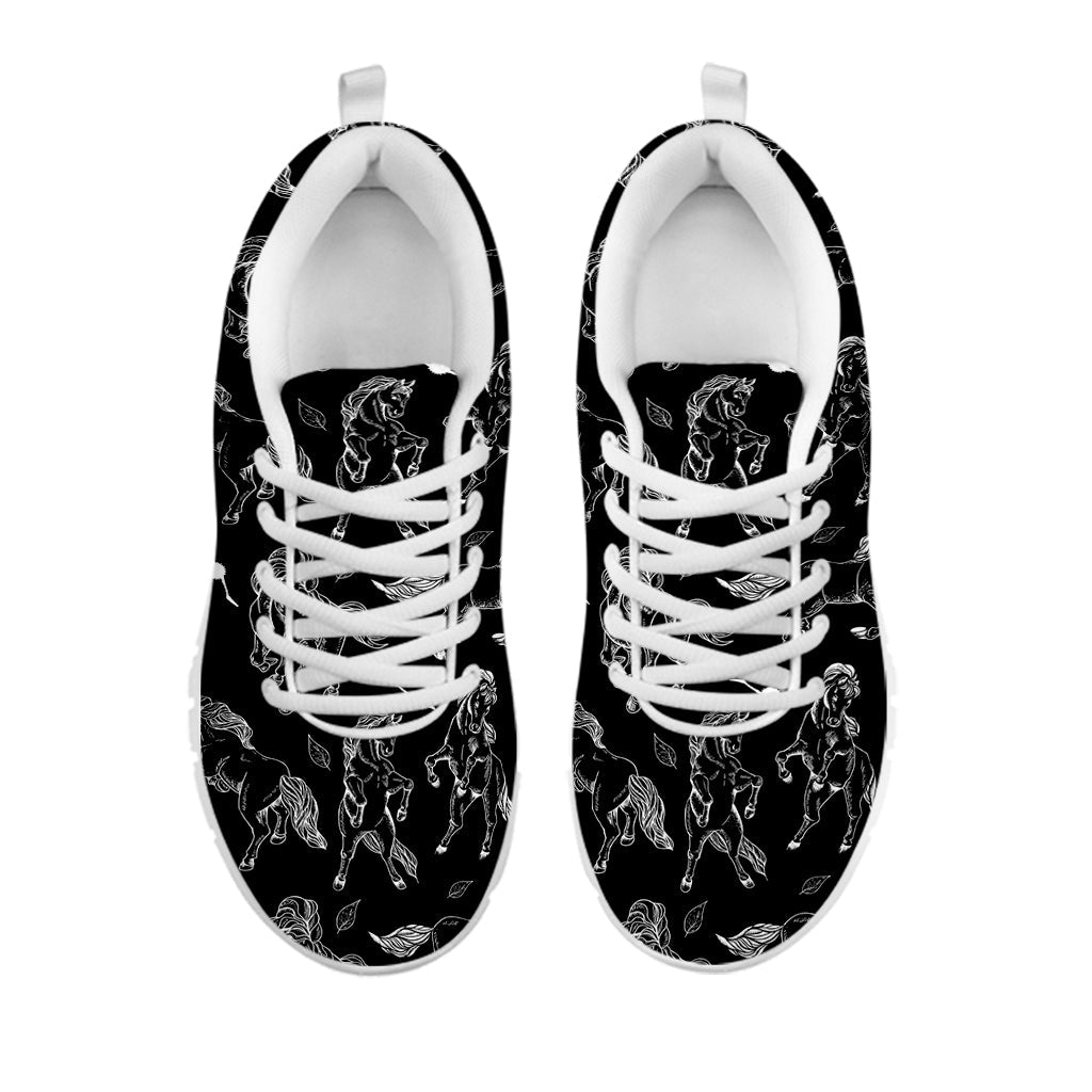 Black And White Horse Pattern Print White Running Shoes