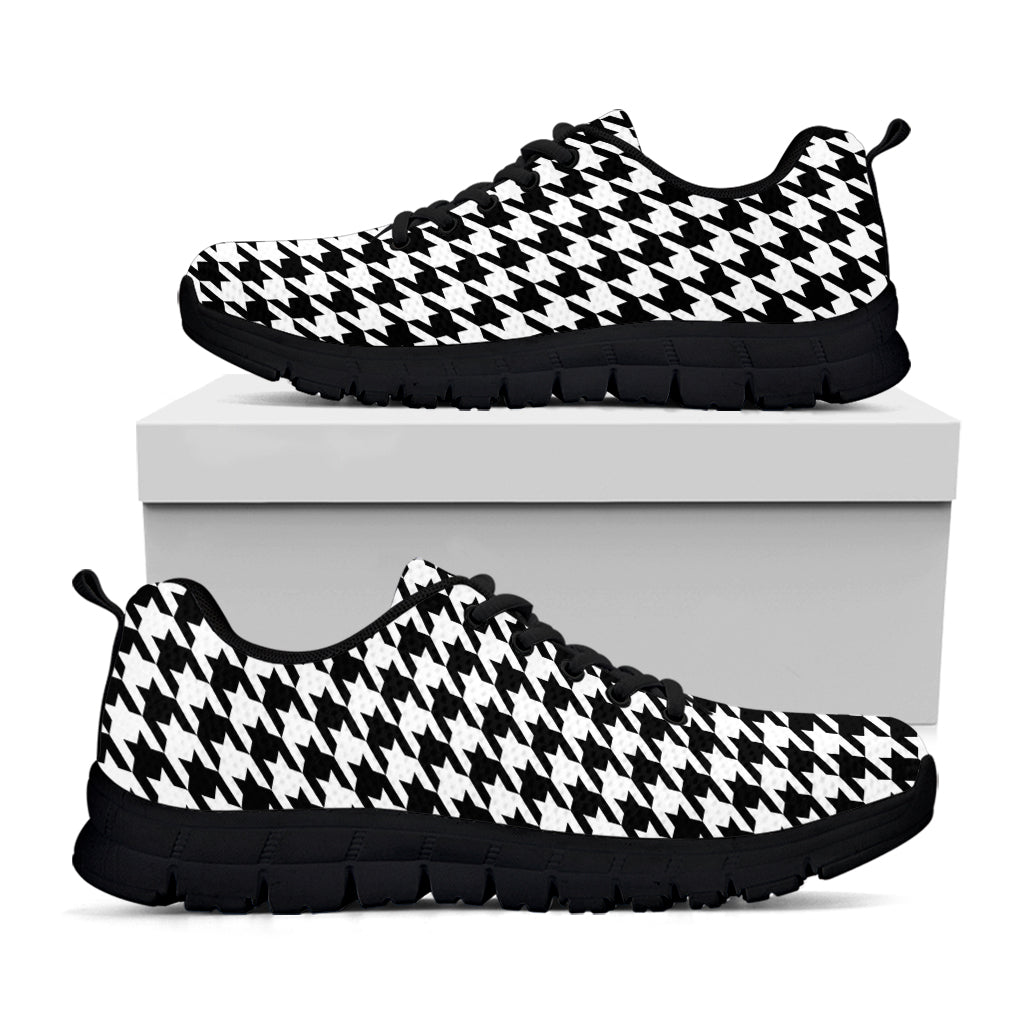 Black And White Houndstooth Print Black Running Shoes