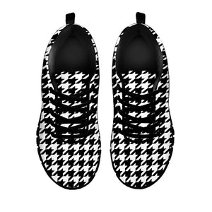 Black And White Houndstooth Print Black Running Shoes