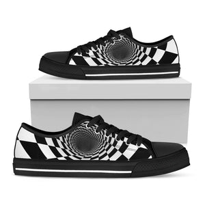 Black And White Hypnotic Illusion Print Black Low Top Sneakers
